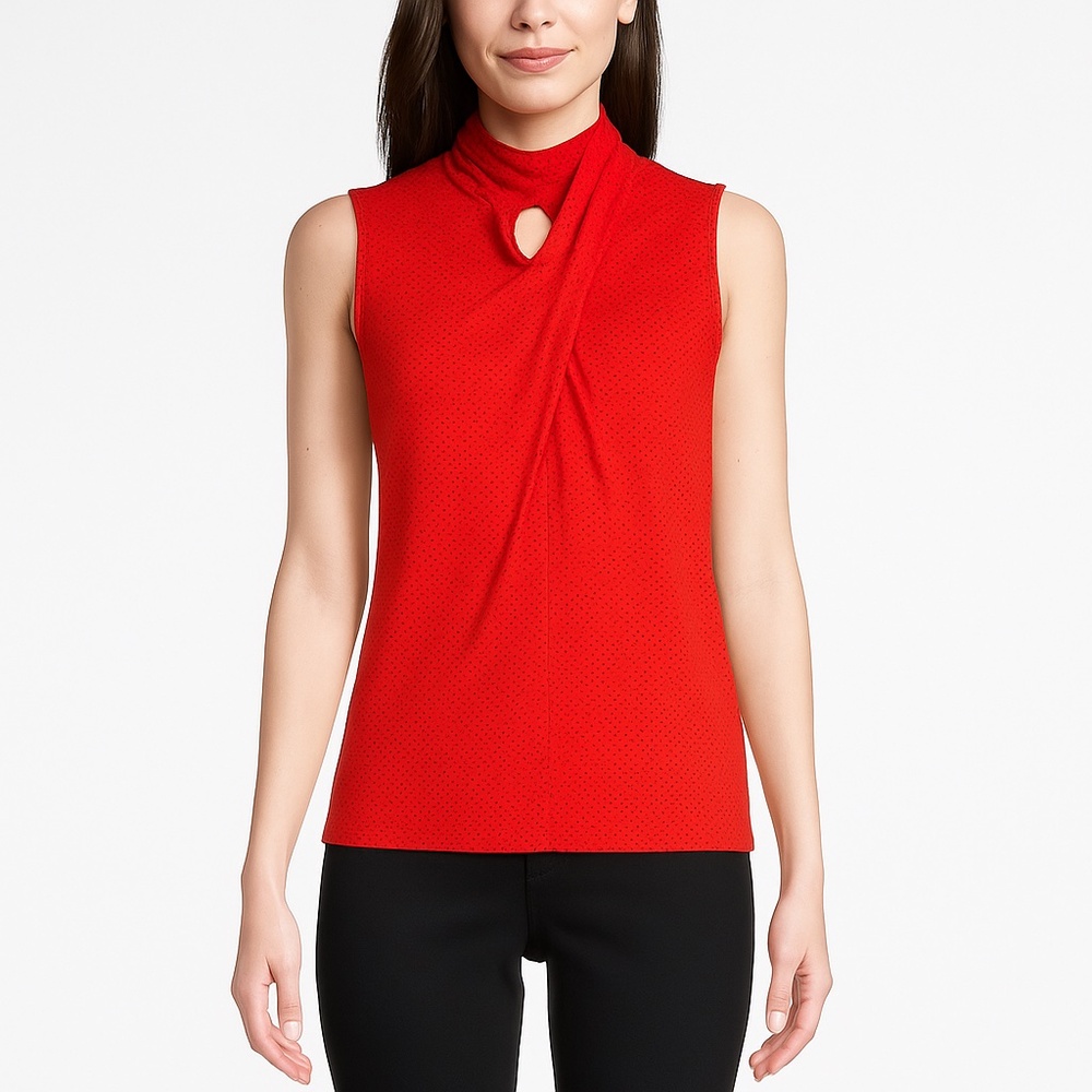WORTHINGTON Red Polka Dot Sleeveless Draped Blouse Top Women’s Small